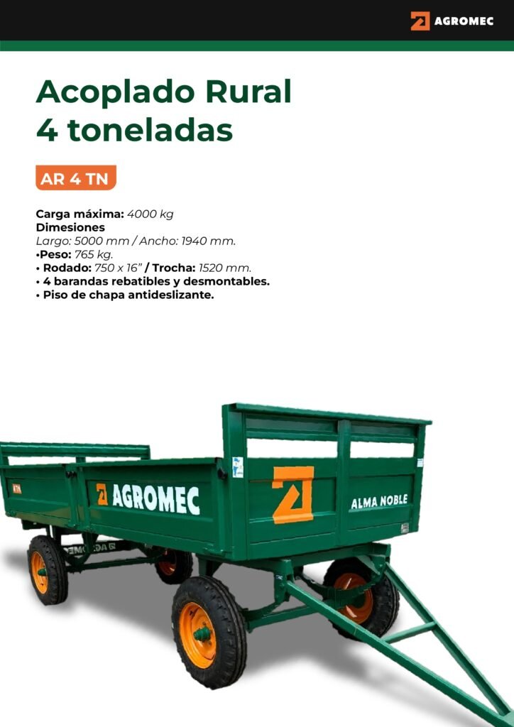 Acoplado Rural 4 Toneladas Con Barandas
