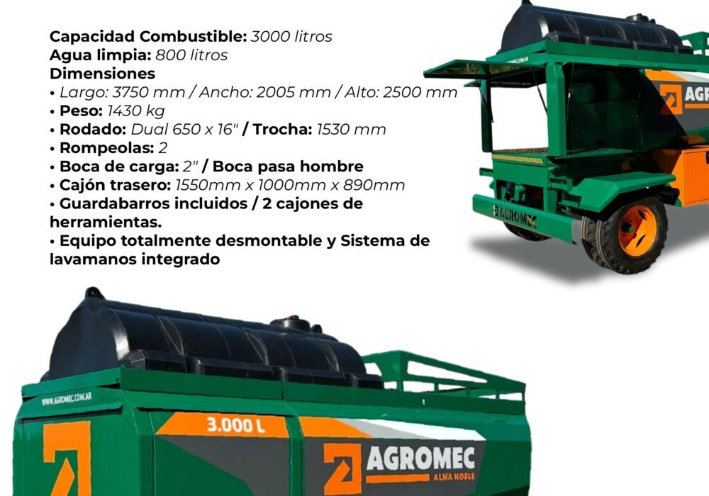 Acoplado Rural Tanque 3000 litros media caña