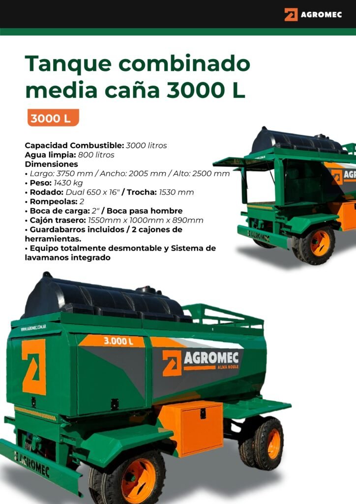 Acoplado Rural Tanque 3000 litros media caña