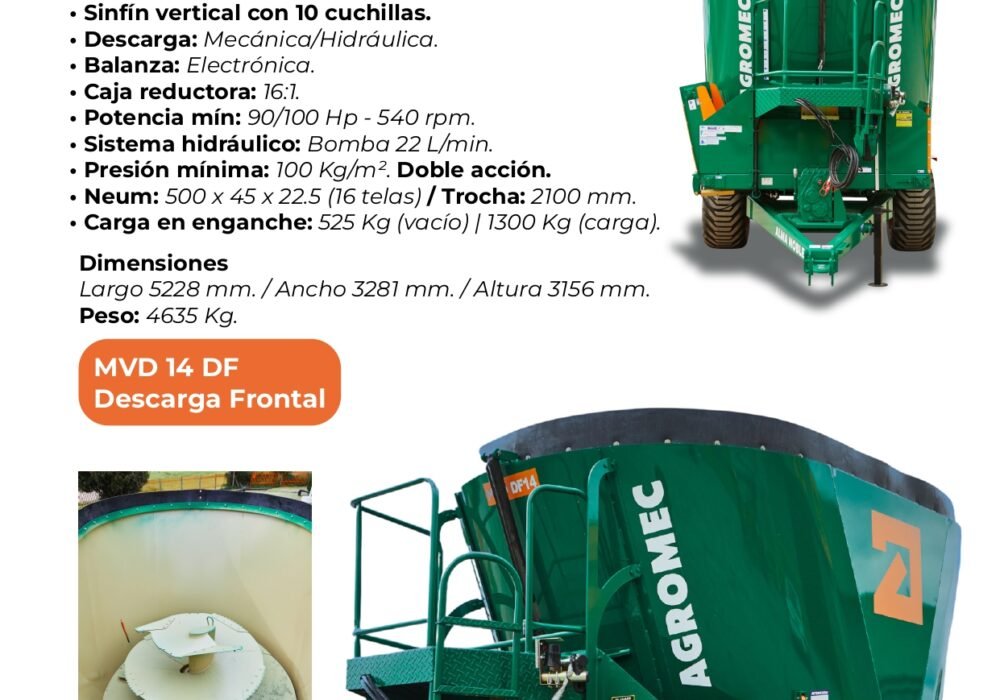 MVD 14 DF - Mixer Vertical Distribuidor 14 m3 Descarga Frontal